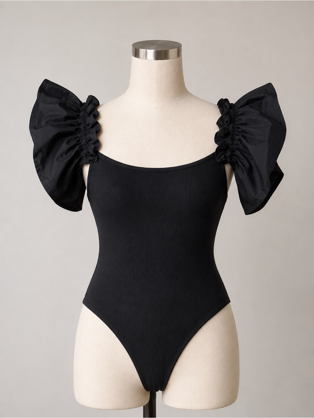 Le Lis Black Puff Sleeve Bodysuit